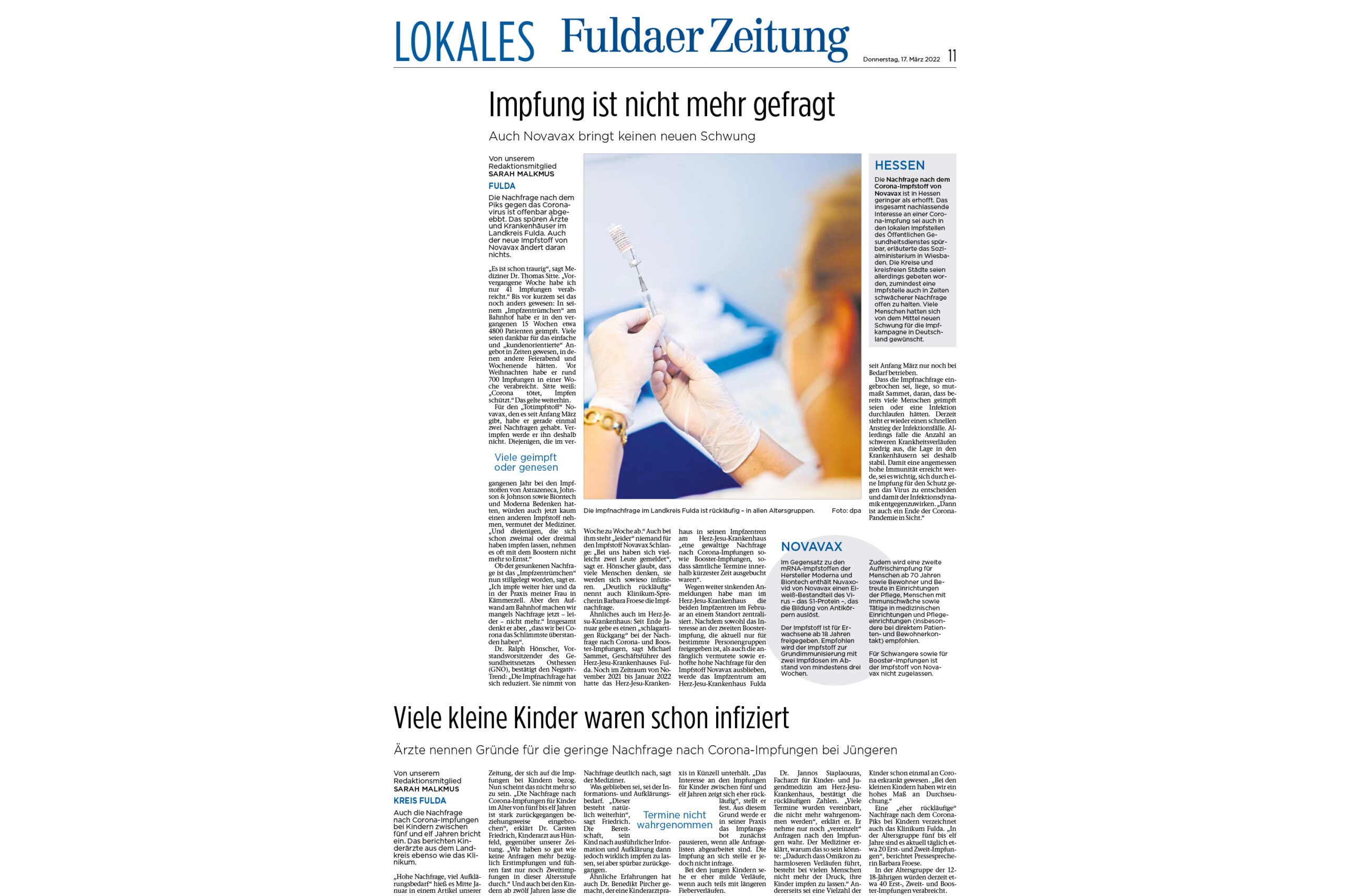 Fuldaer Zeitung: Nachfrage nach Corona-Impfung ist eingebrochen - Ärzte nennen Gründe