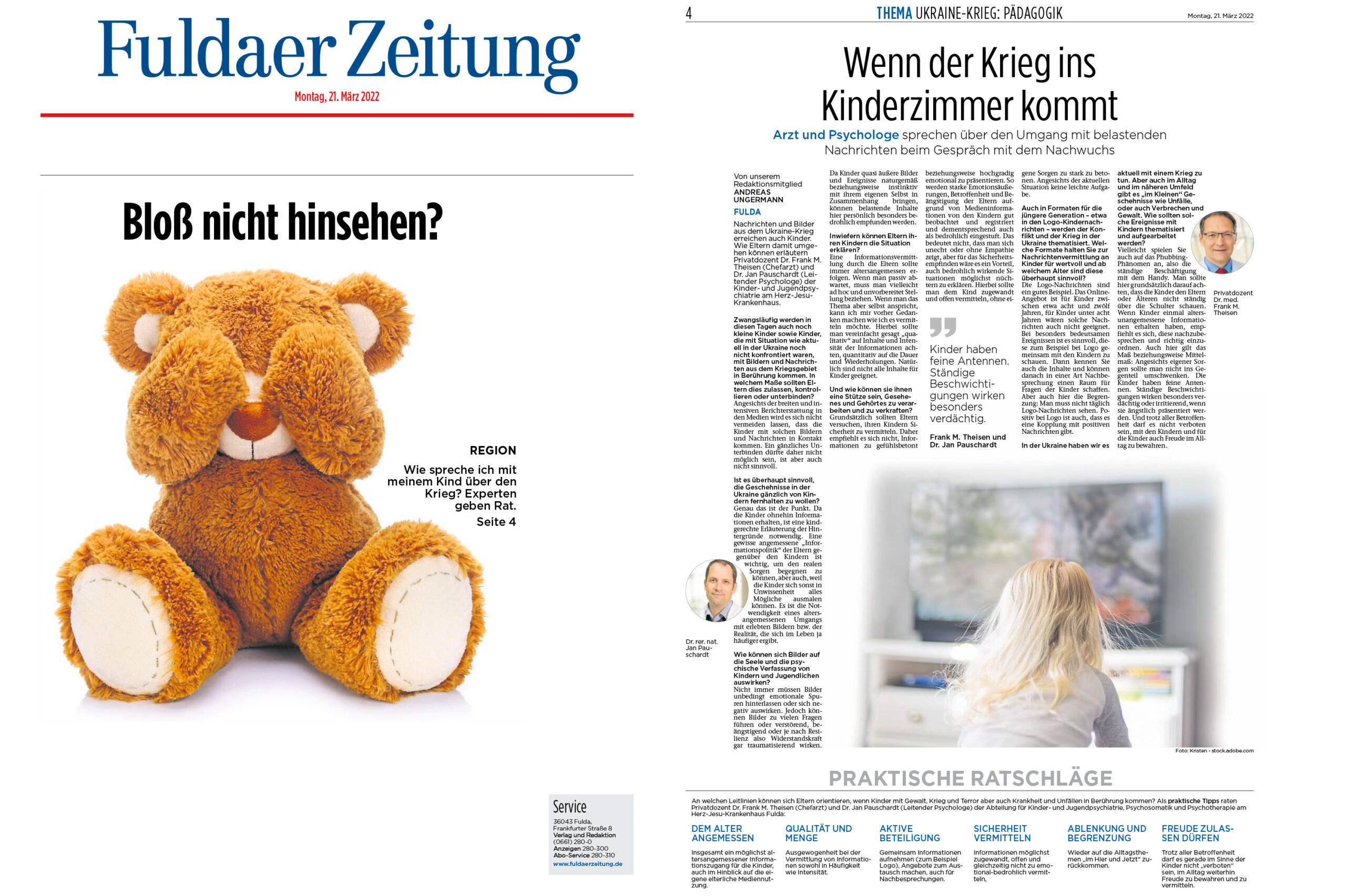Fuldaer Zeitung: Wenn der Krieg ins Kinderzimmer kommt (Wie spreche ich mit meinem Kind über den Krieg?)