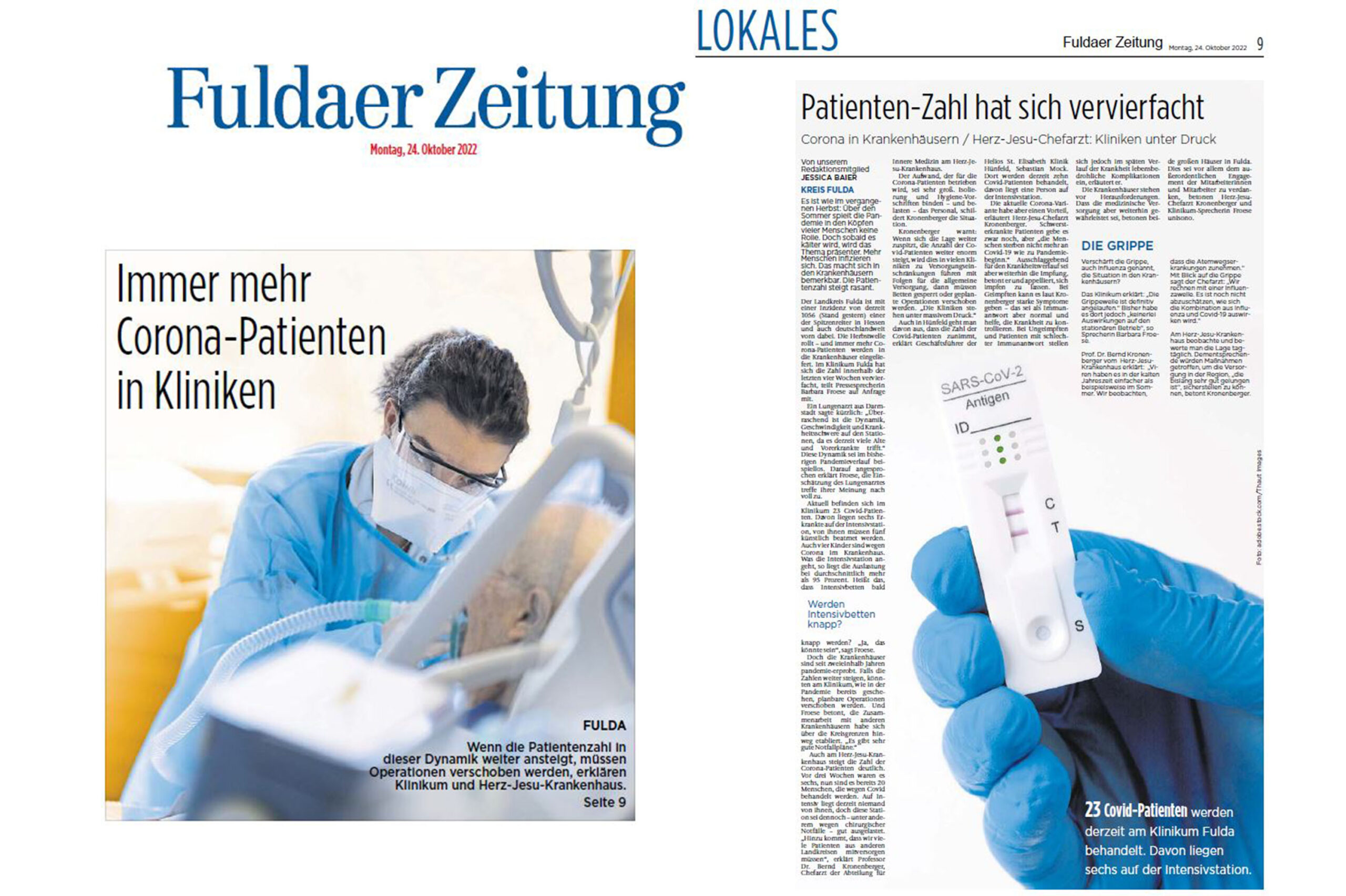 Fuldaer Zeitung: Patientenzahl vervierfacht - Corona setzt Kliniken in Osthessen unter Druck
