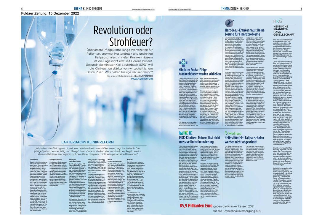 Fuldaer Zeitung: Revolution im Gesundheitswesen? Das halten Kliniken in der Region von der Krankenhausreform
