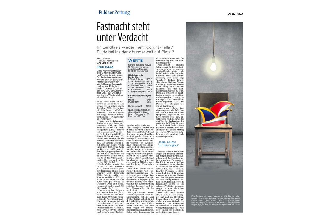 Fuldaer Zeitung: Fastnacht als Treiber? Zahl der Corona-Fälle steigt im Landkreis Fulda stark an