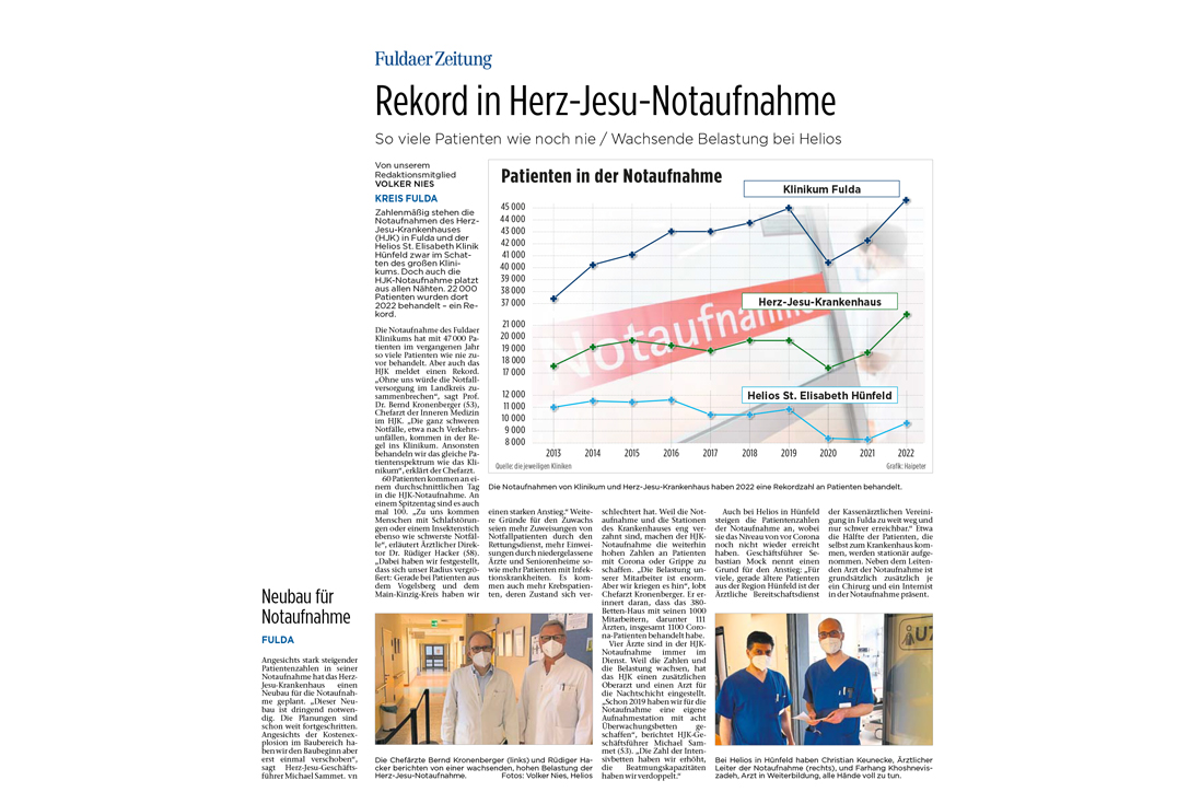 Fuldaer Zeitung: Rekord in Herz-Jesu-Notaufnahme - 2022 so viele Patienten wie noch nie