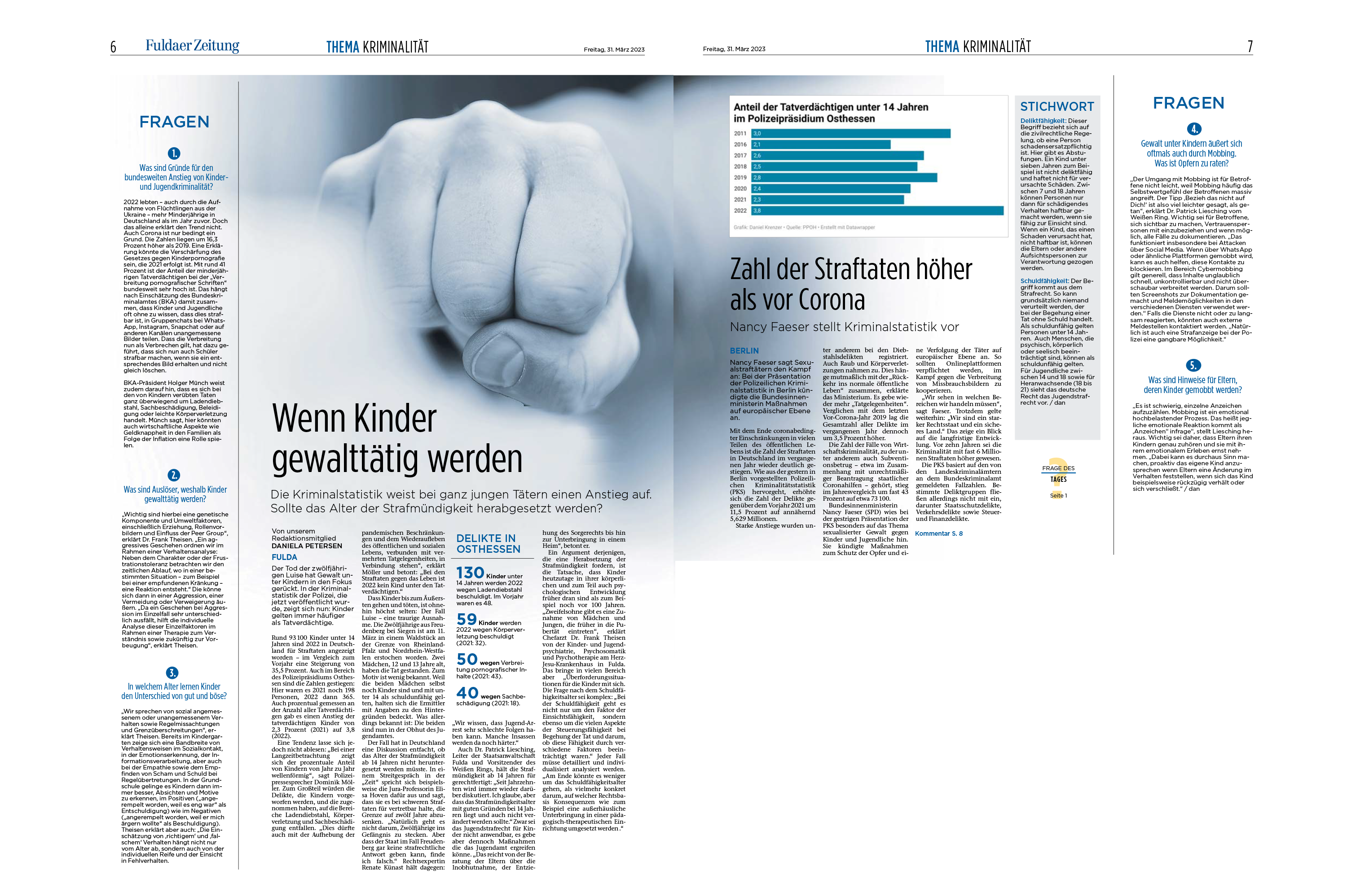 Fuldaer Zeitung: Immer mehr Straftaten von Kindern: Sollte Alter der Strafmündigkeit herabgesetzt werden?