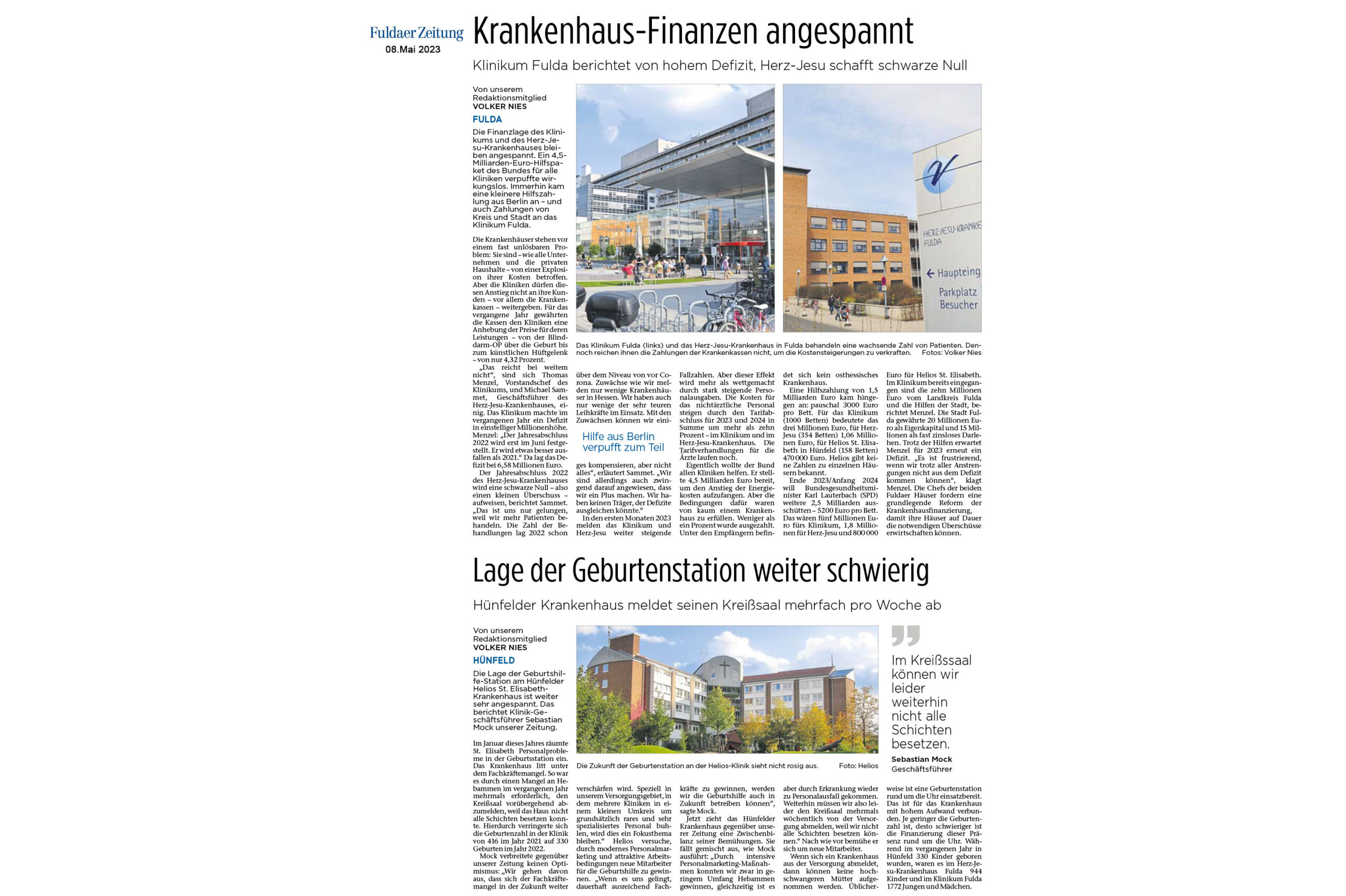 Fuldaer Zeitung: Krankenhaus-Finanzen angespannt