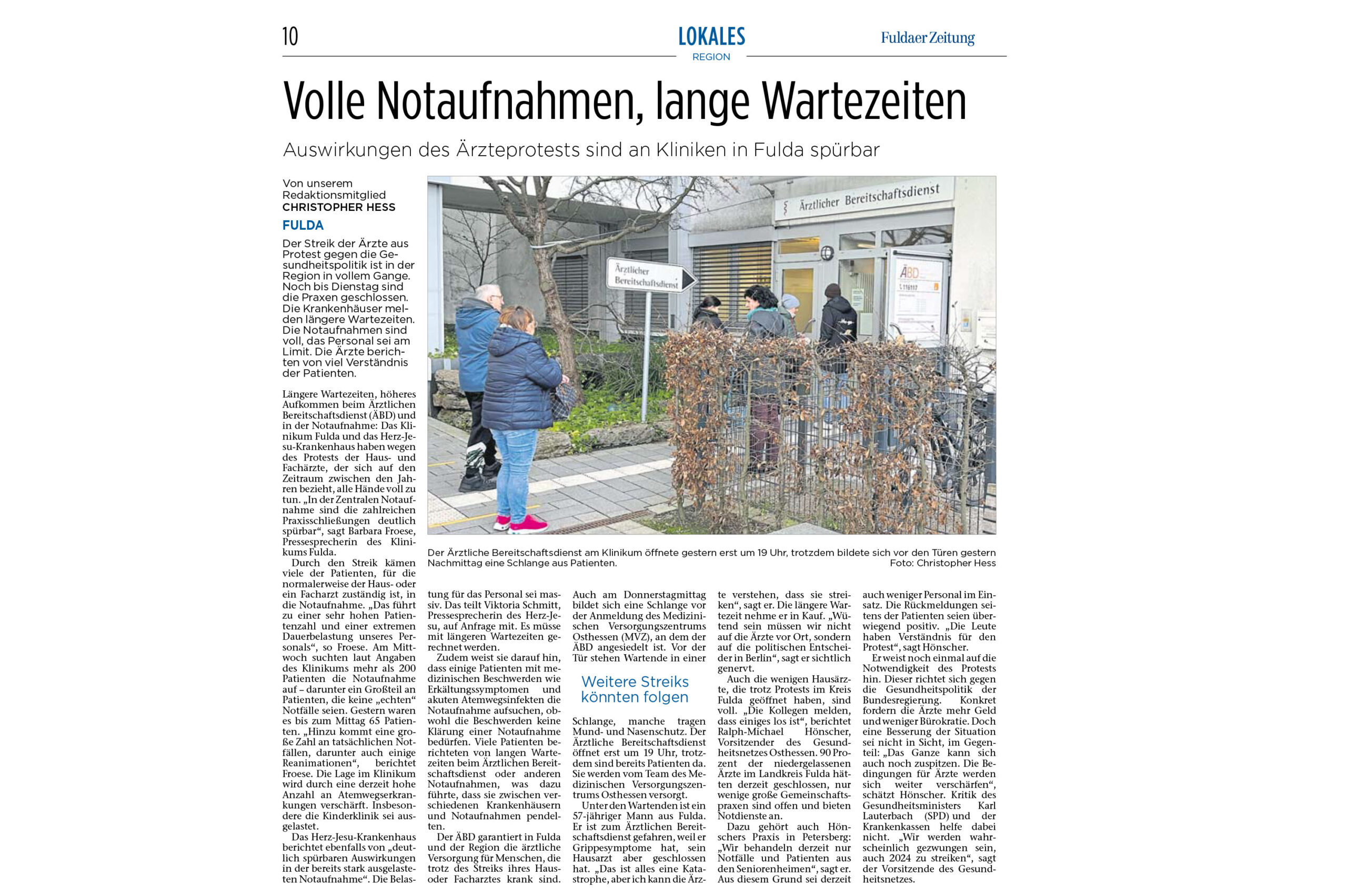 Fuldaer Zeitung: Volle Notaufnahmen, lange Wartezeiten: Auswirkungen des Ärzte-Streiks an Fuldaer Kliniken spürbar