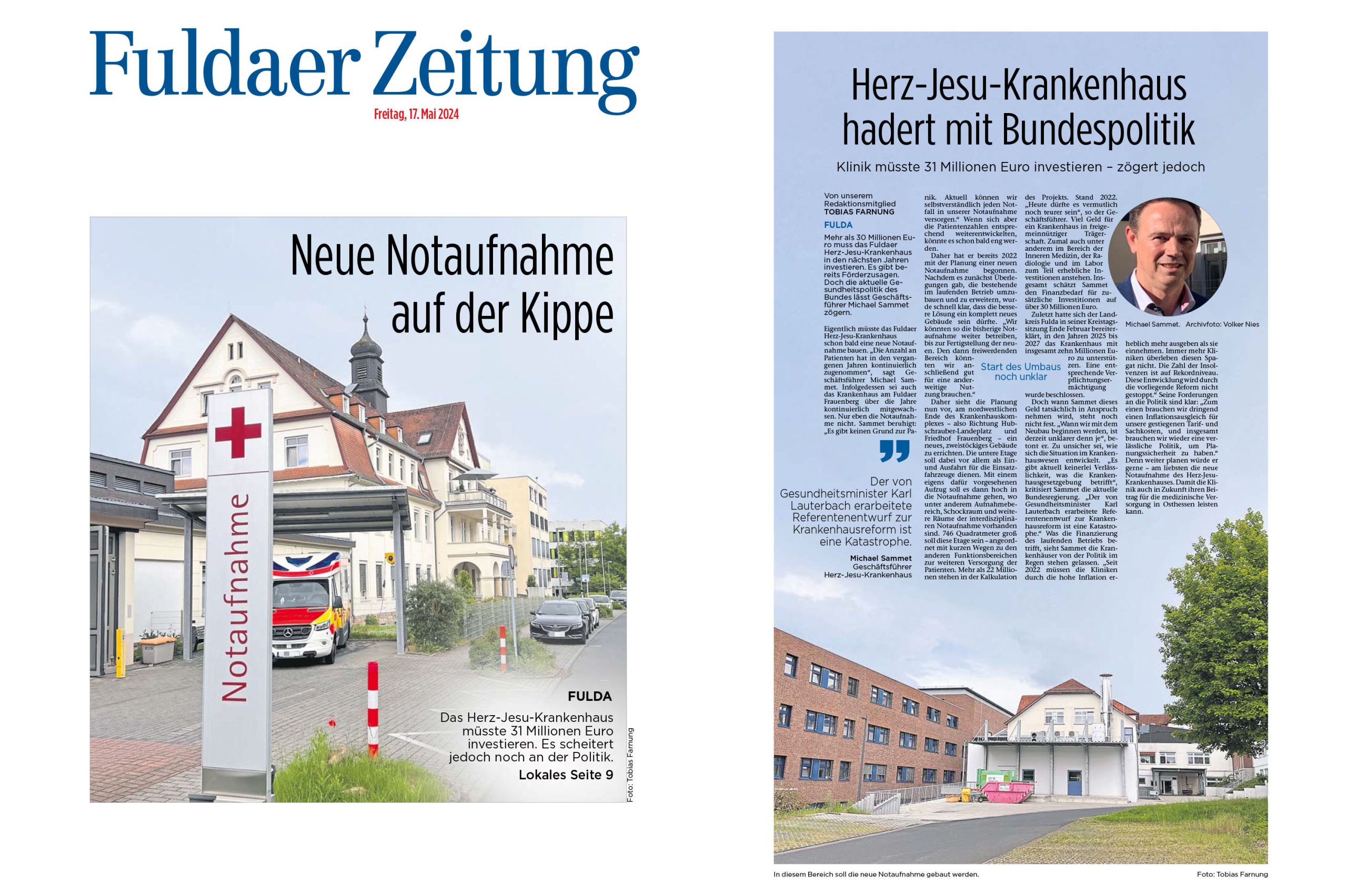 Fuldaer Zeitung: Herz-Jesu-Krankenhaus hadert mit Bundespolitik - Neue Notaufnahme auf der Kippe