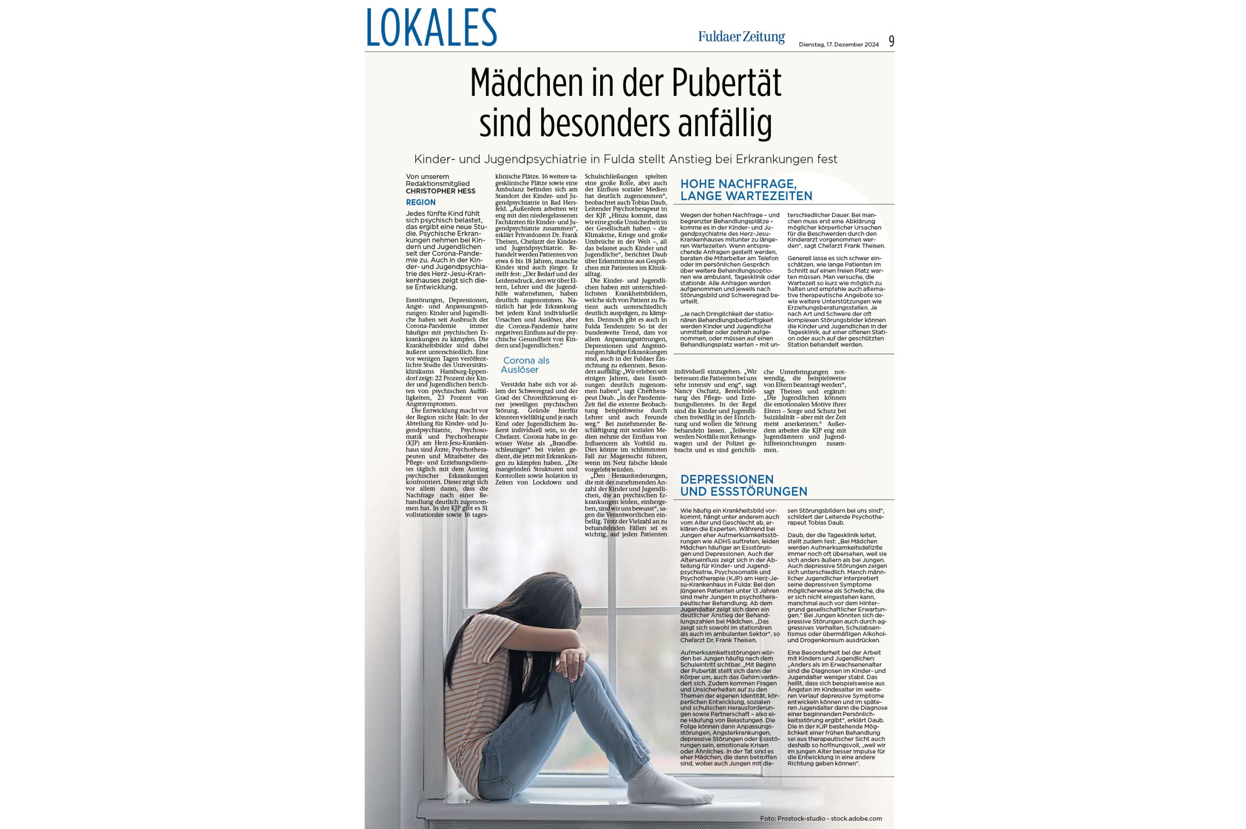 Fuldaer Zeitung: Corona als „Brandbeschleuniger“: Kinder- und Jugendpsychiatrie in Fulda spürt Anstieg bei Erkrankungen