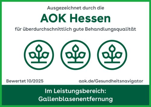 Ausgezeichnet durch die AOK Hessen für überdurchschnittliche Behandlungsqualität im Leistungsbereich: Gallenblasenentfernung